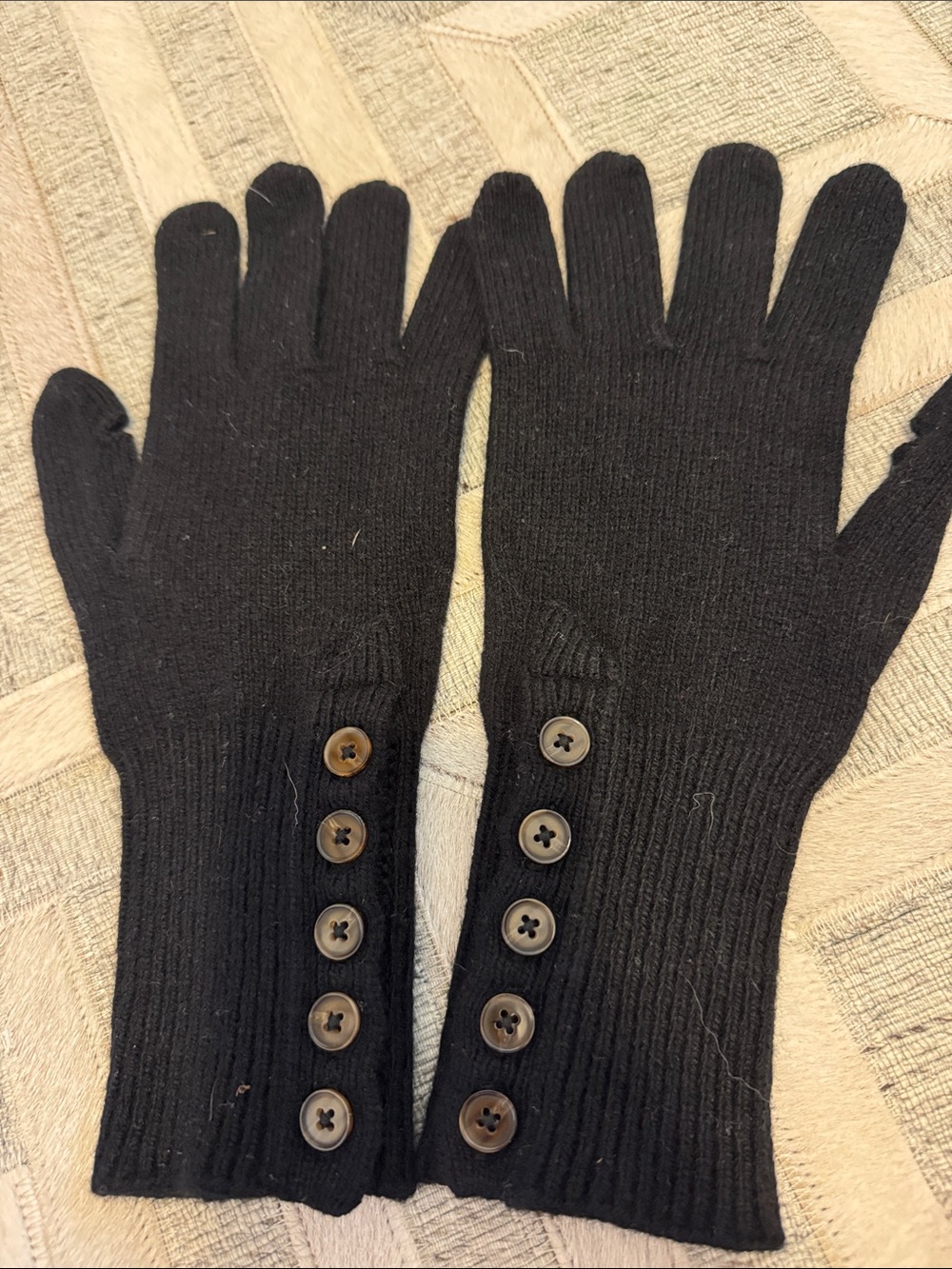 J. Crew Women’s Black Knit Gloves with Button Cuff Detail
